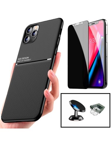 Kit Capa Magnetic Lux + Anti-Spy 5D Full Cover + Película de Câmara Traseira + Suporte Magnético de Carro para iPhone 11 Pro