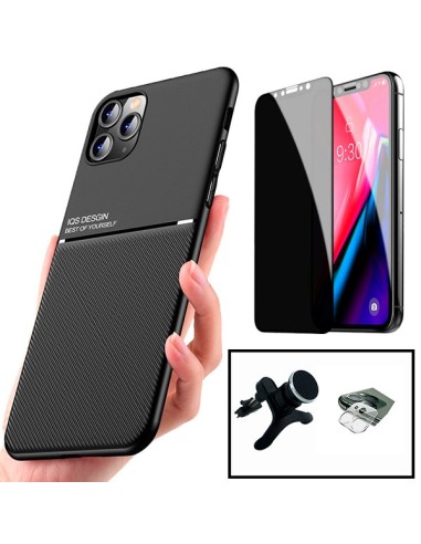 Kit Capa Magnetic Lux + Anti-Spy 5D Full Cover + Película de Câmara Traseira + Suporte Magnético de Carro Reforçado para iPhone 