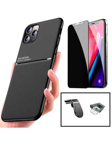 Kit Capa Magnetic Lux + Anti-Spy 5D Full Cover + Película de Câmara Traseira + Suporte Magnético L Safe Driving para iPhone 11