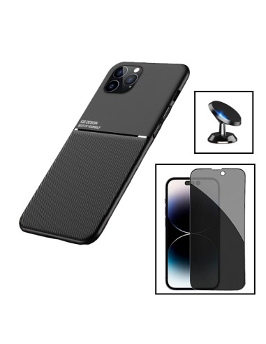 Kit Capa Magnetic Lux + Anti-Spy 5D Full Cover + Suporte Magnético de Carro para Apple iPhone 15 Plus - Preto