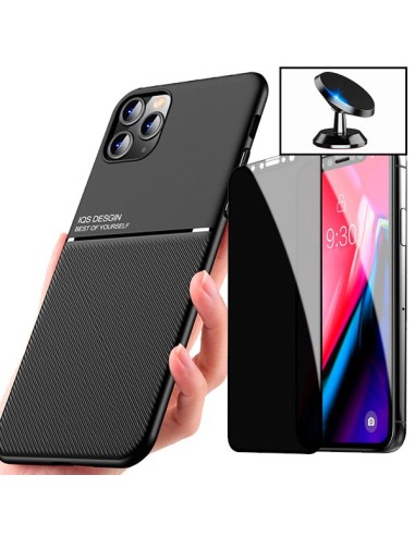 Kit Capa Magnetic Lux + Anti-Spy 5D Full Cover + Suporte Magnético de Carro para iPhone 11