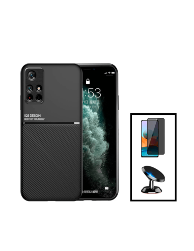 Kit Capa Magnetic Lux + Anti-Spy 5D Full Cover + Suporte Magnético de Carro para Xiaomi Poco M4 Pro - Preto