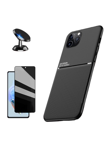 Kit Capa Magnetic Lux + Anti-Spy 5D Full Cover + Suporte Magnético de Carro para Xiaomi Redmi 12 - Preto