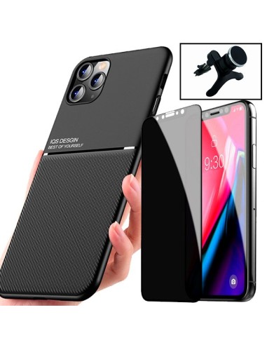 Kit Capa Magnetic Lux + Anti-Spy 5D Full Cover + Suporte Magnético de Carro Reforçado para iPhone 11