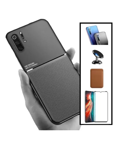 Kit Capa Magnetic Lux + Magn Wallet Castanho + Vidro + Película de Câmara + Suporte Magnético para Huawei P30 Pro