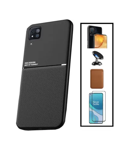 Kit Capa Magnetic Lux + Magn Wallet Castanho + Vidro + Película de Câmara + Suporte Magnético para Huawei P40 Lite