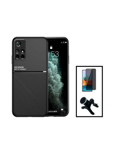 Kit Capa Magnetic Lux + Anti-Spy 5D Full Cover + Suporte Magnético de Carro Reforçado para Xiaomi Poco M4 Pro - Preto