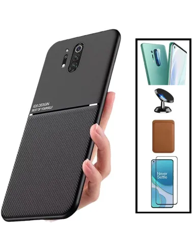 Kit Capa Magnetic Lux + Magn Wallet Castanho + Vidro + Película de Câmara + Suporte Magnético para OnePlus 8 Pro