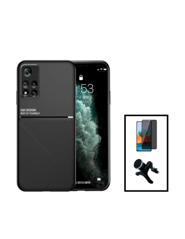 Kit Capa Magnetic Lux + Anti-Spy 5D Full Cover + Suporte Magnético de Carro Reforçado para Xiaomi Poco X4 Pro 5G - Preto