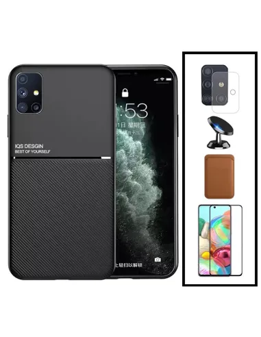 Kit Capa Magnetic Lux + Magn Wallet Castanho + Vidro + Película de Câmara + Suporte Magnético para Samsung Galaxy A21s