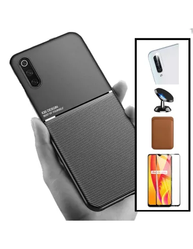 Kit Capa Magnetic Lux + Magn Wallet Castanho + Vidro + Película de Câmara + Suporte Magnético para Samsung Galaxy A30s