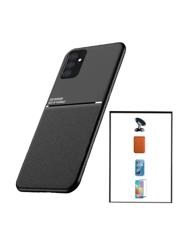 Kit Capa Magnetic Lux + Magn Wallet Castanho + Vidro + Película de Câmara + Suporte Magnético para Samsung Galaxy M52 5G