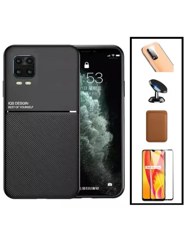 Kit Capa Magnetic Lux + Magn Wallet Castanho + Vidro + Película de Câmara + Suporte Magnético para Xiaomi Mi 10 Lite 5G