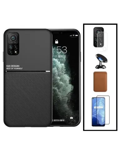 Kit Capa Magnetic Lux + Magn Wallet Castanho + Vidro + Película de Câmara + Suporte Magnético para Xiaomi Mi 10T 5G