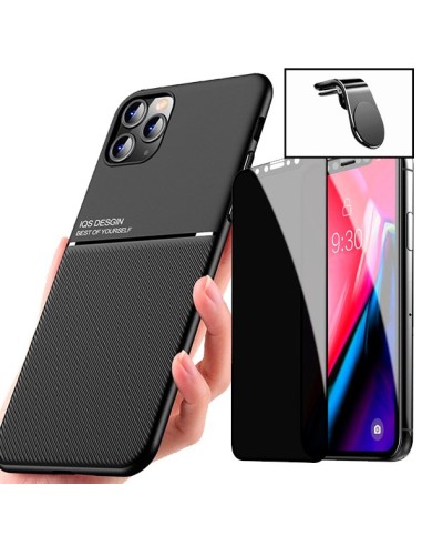 Kit Capa Magnetic Lux + Anti-Spy 5D Full Cover + Suporte Magnético L Safe Driving para iPhone 11