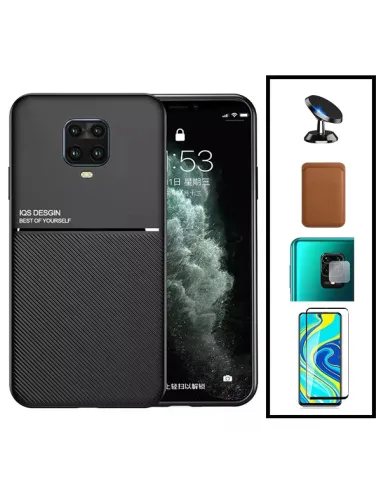 Kit Capa Magnetic Lux + Magn Wallet Castanho + Vidro + Película de Câmara + Suporte Magnético para Xiaomi Poco M2 Pro