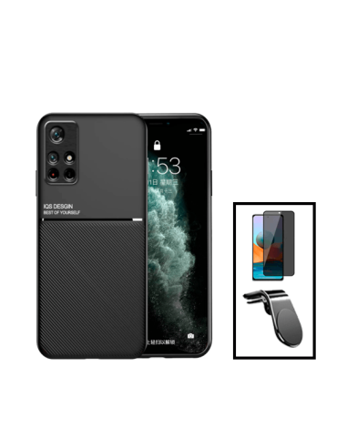 Kit Capa Magnetic Lux + Anti-Spy 5D Full Cover + Suporte Magnético L Safe Driving para Xiaomi Poco M4 Pro - Preto