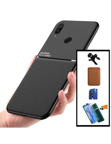 Kit Capa Magnetic Lux + Magn Wallet Castanho + Vidro + P. de Câmara + Sup Magn Reforçado para Huawei P Smart Z