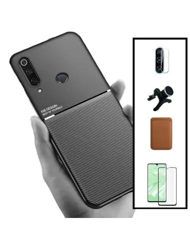 Kit Capa Magnetic Lux + Magn Wallet Castanho + Vidro + P. de Câmara + Sup Magn Reforçado para Huawei P30 Lite