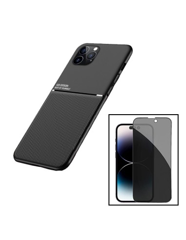 Kit Capa Magnetic Lux + Anti-Spy 5D Full Cover para Apple iPhone 15 Plus - Preto