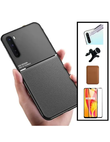 Kit Capa Magnetic Lux + Magn Wallet Castanho + Vidro + P. de Câmara + Sup Magn Reforçado para OnePlus Nord