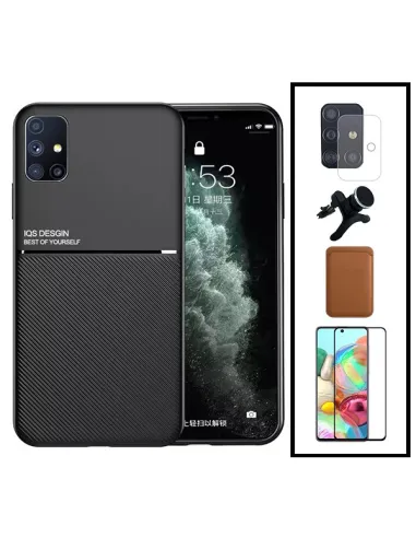 Kit Capa Magnetic Lux + Magn Wallet Castanho + Vidro + P. de Câmara + Sup Magn Reforçado para Samsung Galaxy A21s