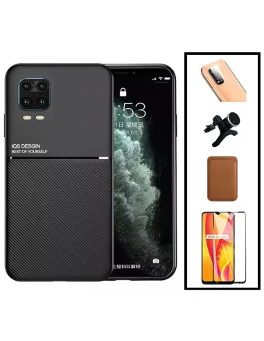 Kit Capa Magnetic Lux + Magn Wallet Castanho + Vidro + P. de Câmara + Sup Magn Reforçado para Xiaomi Mi 10 Lite 5G