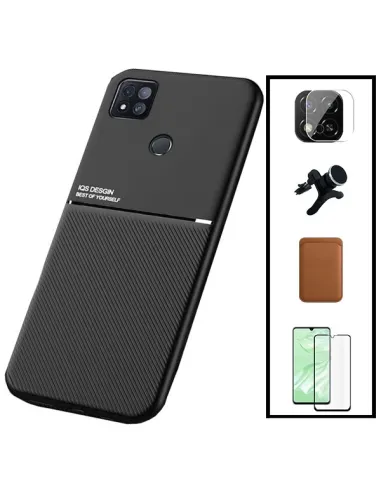 Kit Capa Magnetic Lux + Magn Wallet Castanho + Vidro + P. de Câmara + Sup Magn Reforçado para Xiaomi Poco C3