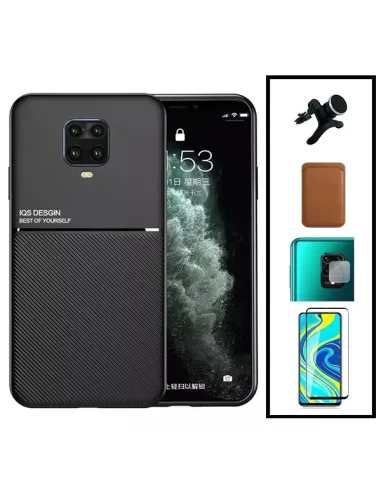 Kit Capa Magnetic Lux + Magn Wallet Castanho + Vidro + P. de Câmara + Sup Magn Reforçado para Xiaomi Poco M2 Pro