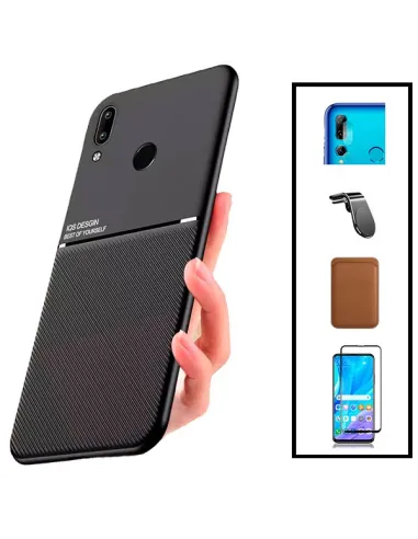 Kit Capa Magnetic Lux + Magn Wallet Castanho + Vidro + P de Câmara + Sup Magn L para Huawei P Smart 2019