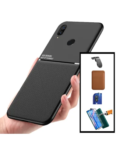 Kit Capa Magnetic Lux + Magn Wallet Castanho + Vidro + P de Câmara + Sup Magn L para Huawei P Smart Z