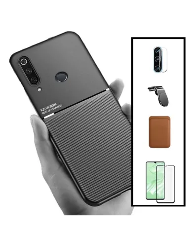 Kit Capa Magnetic Lux + Magn Wallet Castanho + Vidro + P de Câmara + Sup Magn L para Huawei P30 Lite