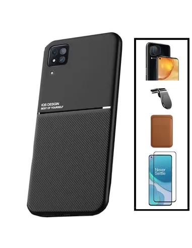 Kit Capa Magnetic Lux + Magn Wallet Castanho + Vidro + P de Câmara + Sup Magn L para Huawei P40 Lite