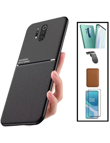 Kit Capa Magnetic Lux + Magn Wallet Castanho + Vidro + P de Câmara + Sup Magn L para OnePlus 8 Pro