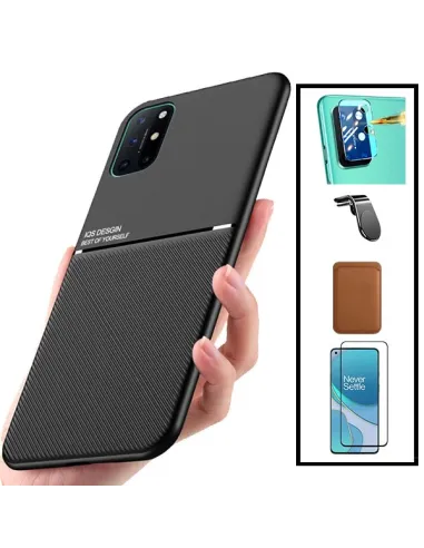 Kit Capa Magnetic Lux + Magn Wallet Castanho + Vidro + P de Câmara + Sup Magn L para OnePlus 8T