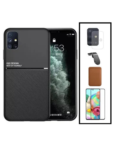 Kit Capa Magnetic Lux + Magn Wallet Castanho + Vidro + P de Câmara + Sup Magn L para Samsung Galaxy A31