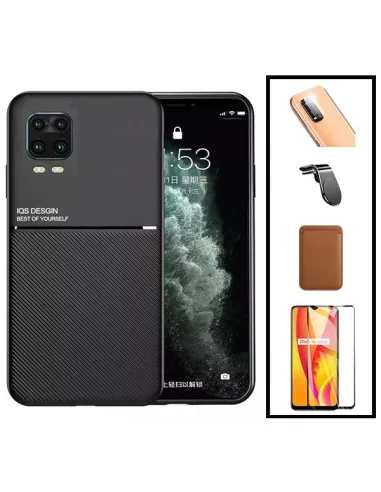 Kit Capa Magnetic Lux + Magn Wallet Castanho + Vidro + P de Câmara + Sup Magn L para Xiaomi Mi 10 Lite 5G