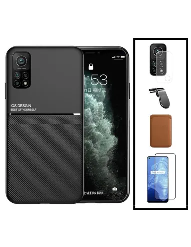 Kit Capa Magnetic Lux + Magn Wallet Castanho + Vidro + P de Câmara + Sup Magn L para Xiaomi Mi 10T 5G