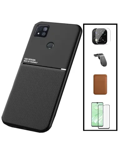 Kit Capa Magnetic Lux + Magn Wallet Castanho + Vidro + P de Câmara + Sup Magn L para Xiaomi Poco C3