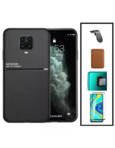 Kit Capa Magnetic Lux + Magn Wallet Castanho + Vidro + P de Câmara + Sup Magn L para Xiaomi Poco M2 Pro