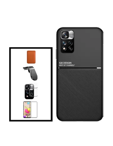 Kit Capa Magnetic Lux + Magn Wallet Castanho + Vidro + P de Câmara + Sup Magn L para Xiaomi Poco X4 Pro 5G