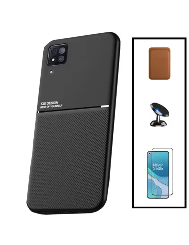 Kit Capa Magnetic Lux + Magnetic Wallet Castanho + Vidro Full Cover + Suporte Magnético para Huawei P40 Lite