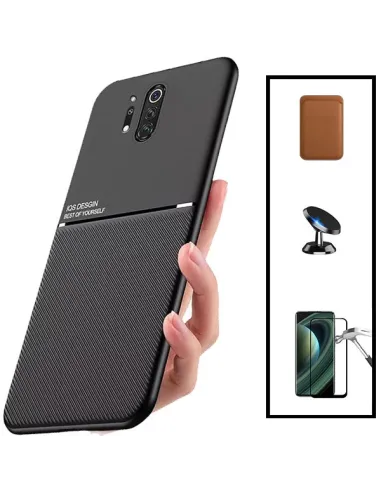 Kit Capa Magnetic Lux + Magnetic Wallet Castanho + Vidro Full Cover + Suporte Magnético para OnePlus 8 Pro