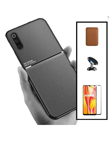 Kit Capa Magnetic Lux + Magnetic Wallet Castanho + Vidro Full Cover + Suporte Magnético para Samsung Galaxy A30s