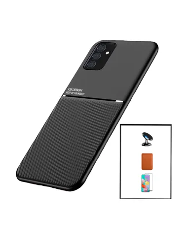 Kit Capa Magnetic Lux + Magnetic Wallet Castanho + Vidro Full Cover + Suporte Magnético para Samsung Galaxy M52 5G