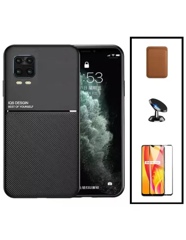 Kit Capa Magnetic Lux + Magnetic Wallet Castanho + Vidro Full Cover + Suporte Magnético para Xiaomi Mi 10 Lite 5G