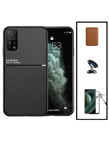 Kit Capa Magnetic Lux + Magnetic Wallet Castanho + Vidro Full Cover + Suporte Magnético para Xiaomi Mi 10T 5G