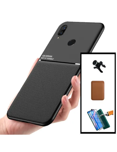 Kit Capa Magnetic Lux + Magn Wallet Castanho + Vidro + Sup Magn Reforçado para Huawei P Smart Z