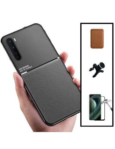 Kit Capa Magnetic Lux + Magn Wallet Castanho + Vidro + Sup Magn Reforçado para OnePlus Nord