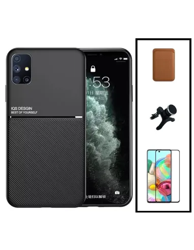 Kit Capa Magnetic Lux + Magn Wallet Castanho + Vidro + Sup Magn Reforçado para Samsung Galaxy A21s